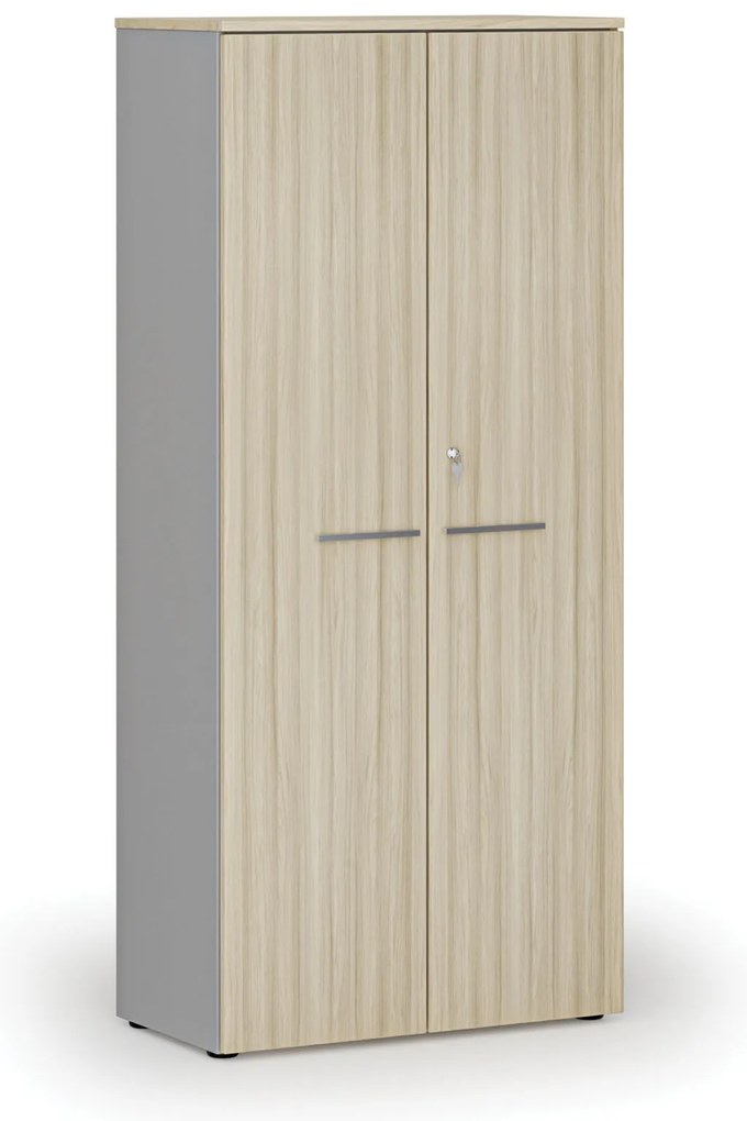 Szafa biurowa z drzwiami PRIMO GRAY, 800 x 420 x 1781 mm, szary/dąb naturalny