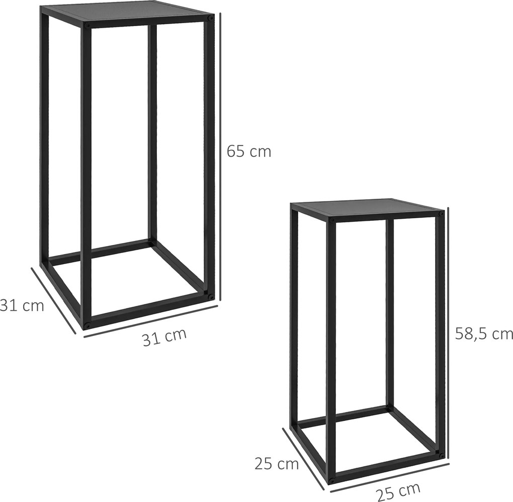 Outsunny Stojaki na Kwiaty, Zestaw 2, Skandynawski Design, Metalowy Stelaż, Wysokości 58,5/65cm, Czarne