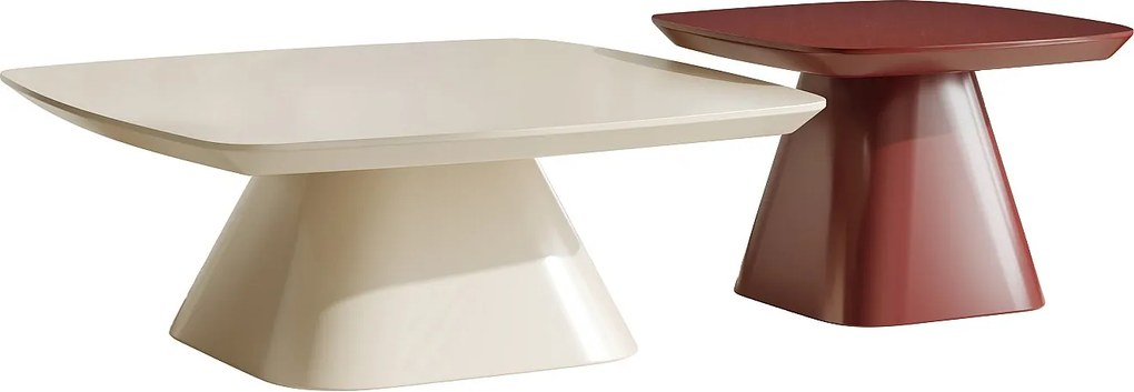 Zestaw 2 stolików kawowych z MDF – kremowy i bordowy lakier – NATAZA