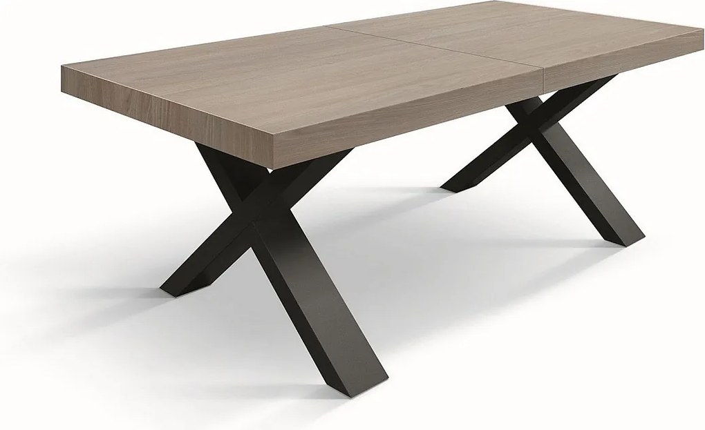 Stół drewniany wiąz perłowy, antracyt, nogi X, wym.160x90-240x90cm - AMALFI