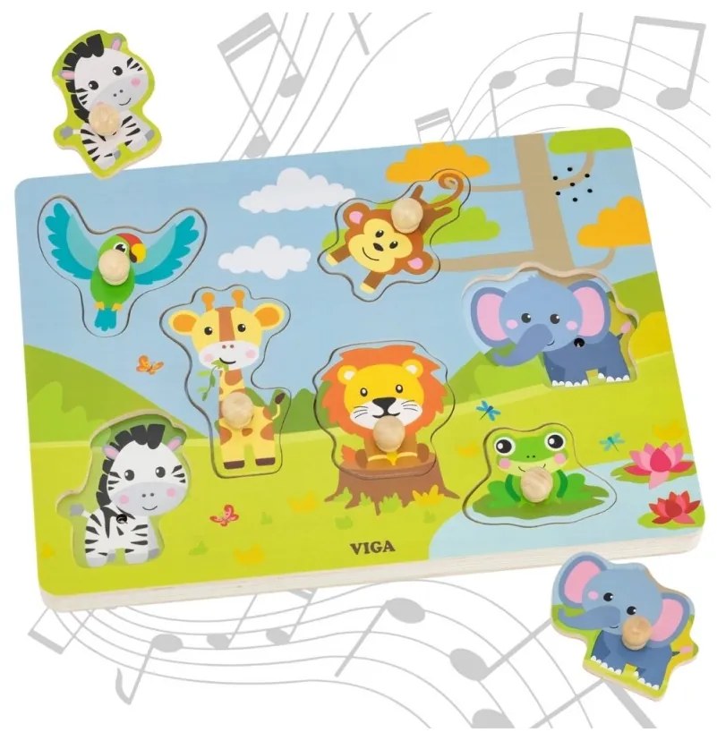 Viga puzzle dźwiękowe dopasuj zwierzęta egzotyczne