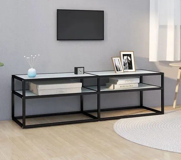 Szafka RTV ze szklanym blatem na wzór białego marmuru B4-C83