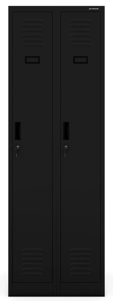 Szafka pracownicza metalowa dwukomorowa czarna: KACPER II, 600 x 1800 x 500 mm