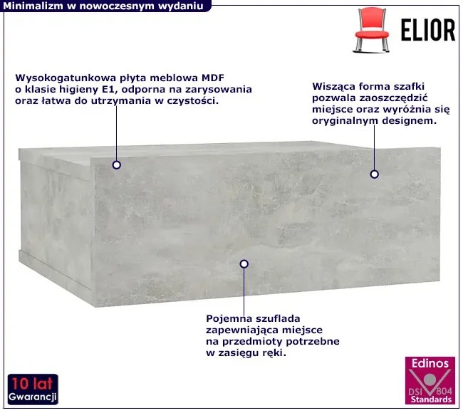 Szara wisząca szafka nocna w kolorze betonu A6-F08