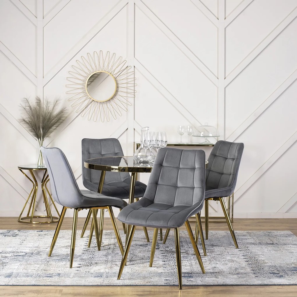 Szklany stół w stylu glamour Tinga 100 cm, czarny marmur/złoty