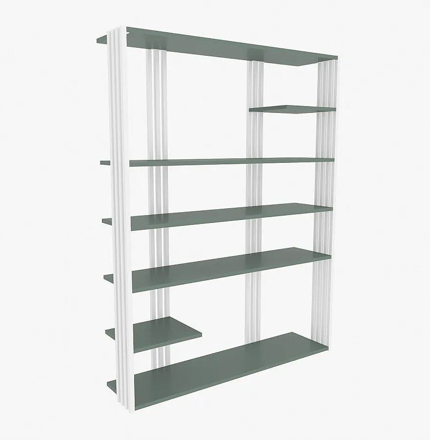 Elegancki zielono-biały regał na książki, 120 cm x 160 cm x 29,6 cm | Płyta wiórowa pokryta melaminą w 100%, grubość 18 mm | Idealny do nowo