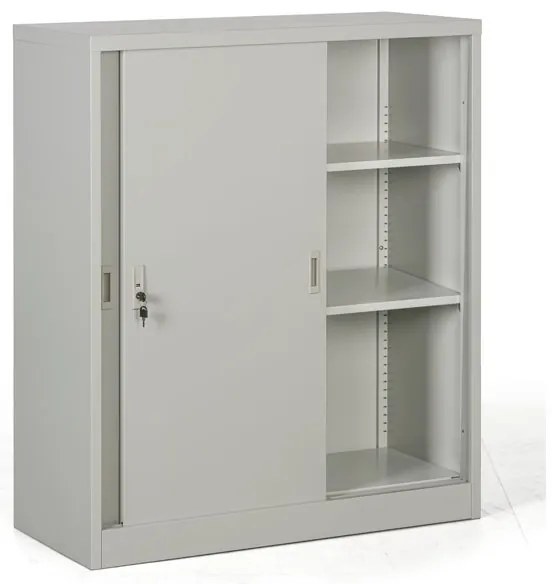 Metalowa szafa z przesuwnymi drzwiami, 2 półki, 1000 x 1200 x 450 mm, jasnoszary