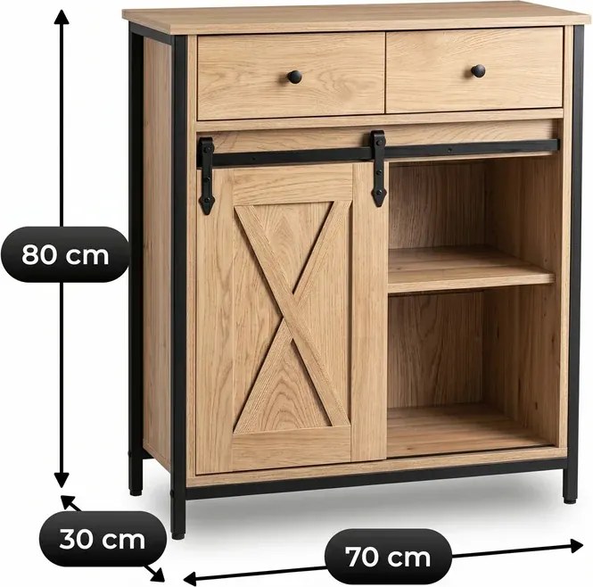 Komoda z Szufladami COLE 70 cm Dąb/Czarny Loftowa