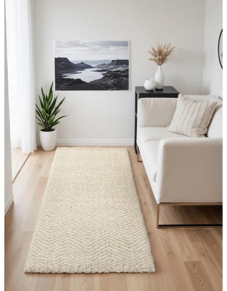 Kremowy chodnik z mieszanki wełny tkany ręcznie 80x200 cm Majoli – Elle Decoration