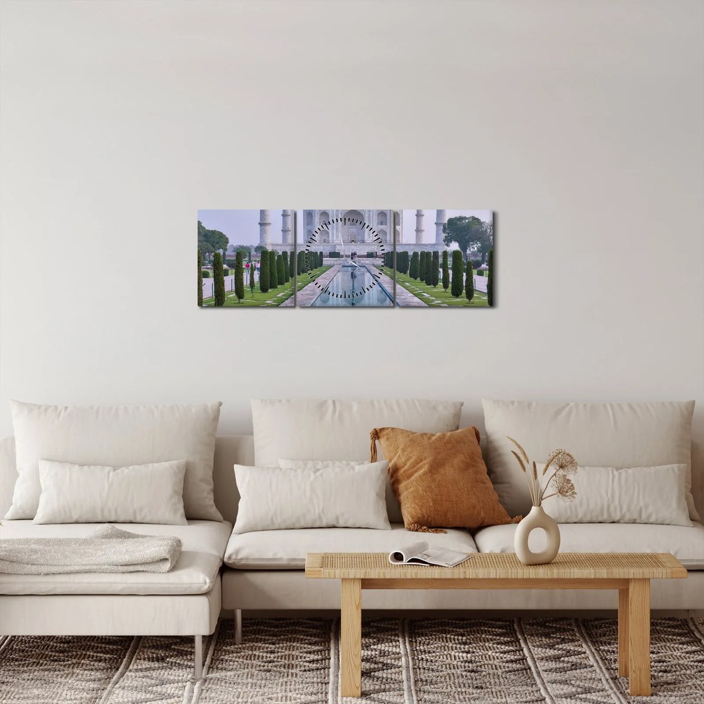 Obraz - Taj Mahal o wschodzie słońca (z zegarem) (90x30 cm)