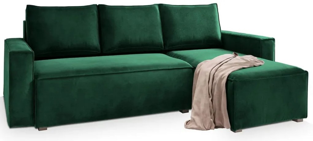Rozkładana narożna sofa CAVELO, ciemnozielona, uniwersalna