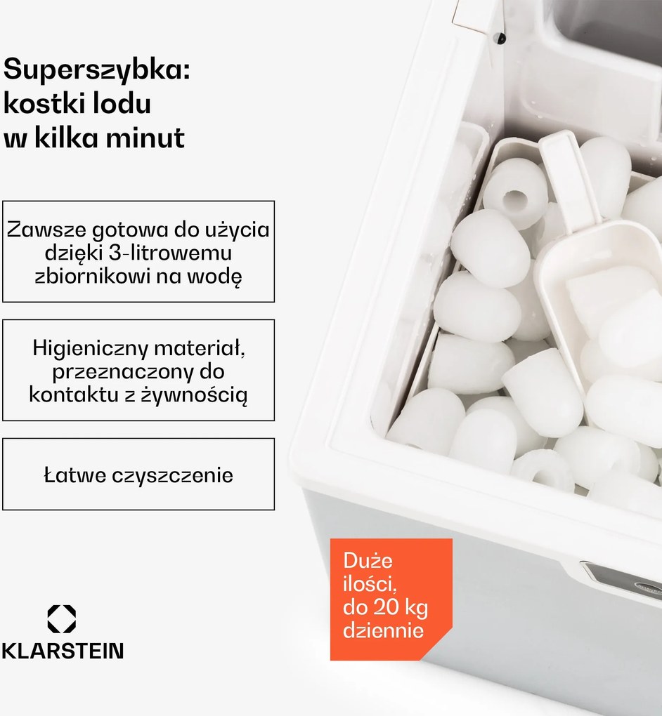 Klarstein IceFestival 20kg/24h 3L Kostkarka do Lodu Srebrny