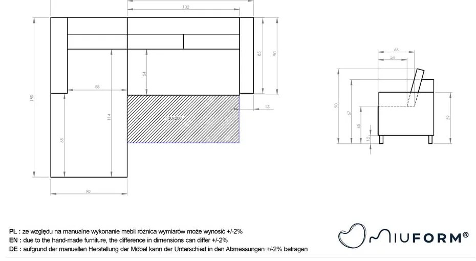 Jasnoniebieski narożnik rozkładany Miuform Charming Charlie, prawostronny