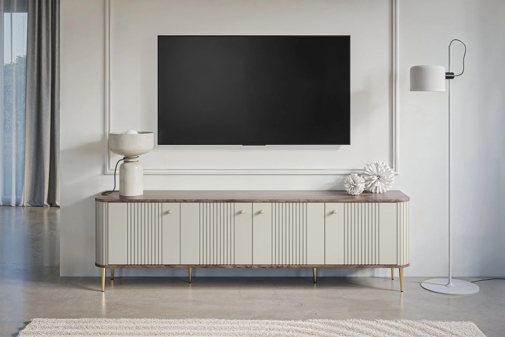 Szafka RTV Vesper 4D 187 cm - kaszmir / orzech / złote nogi