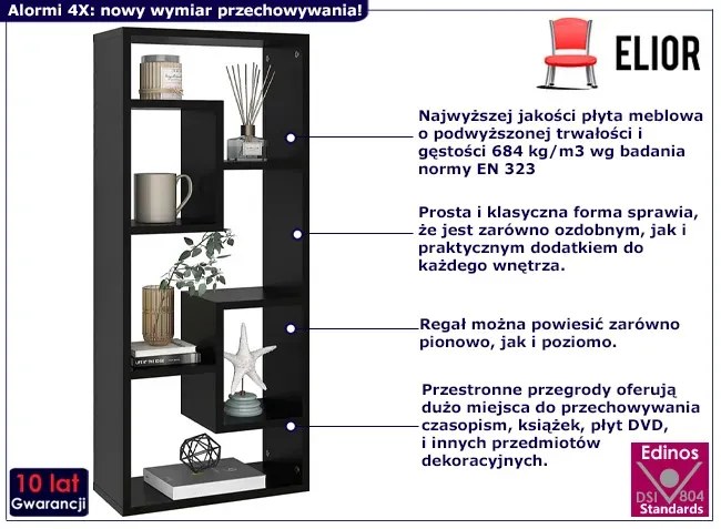 Czarny regał wiszący lub stojący - Alormi 4X