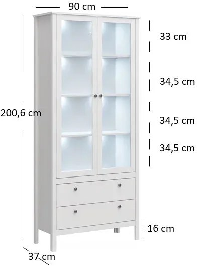 Biała Dwudrzwiowa Witryna Led Z 2 Szufladami Z4-W26