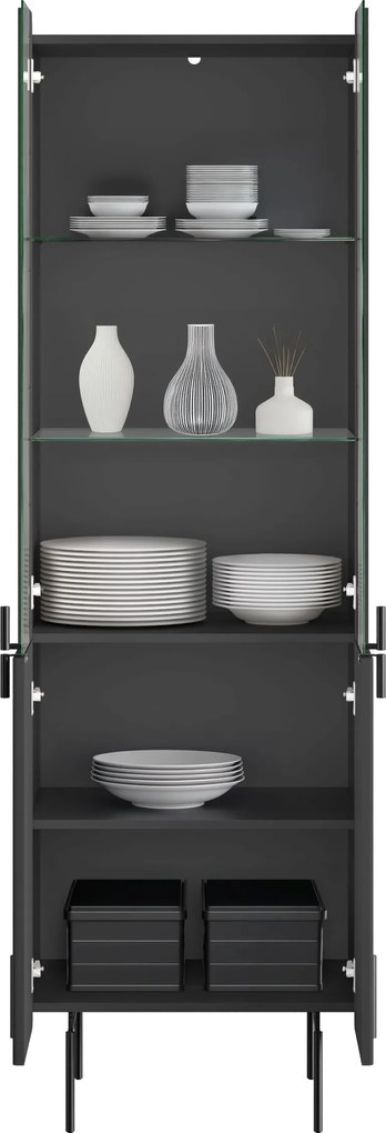 Witryna Malmi 60 cm czterodrzwiowa - czarny mat / czarne nóżki