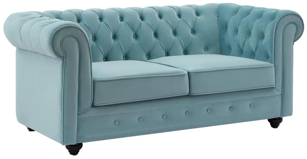 Kanapa 2-osobowa z weluru w kolorze pastelowy niebieski CHESTERFIELD