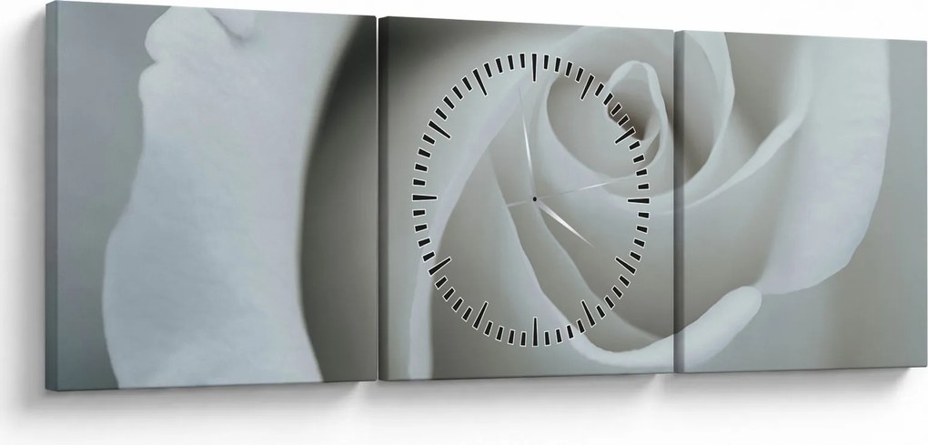 Obraz - Biała róża (z zegarem) (90x30 cm)