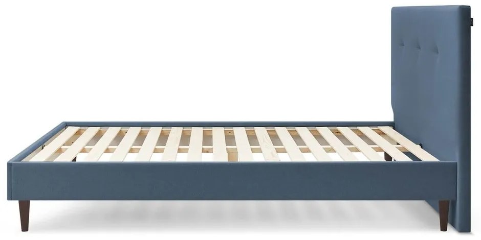 Niebieske tapicerowane łóżko dwuosobowe ze stelażem 180x200 cm Tory – Bobochic Paris
