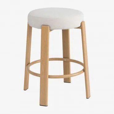 Wysoki Stołek Z Tkaniny Chenille I Żelaza Jolie Brązowy Naturalne Drewno & ↑65 Cm & Kremowo-beżowy Szenil - Sklum