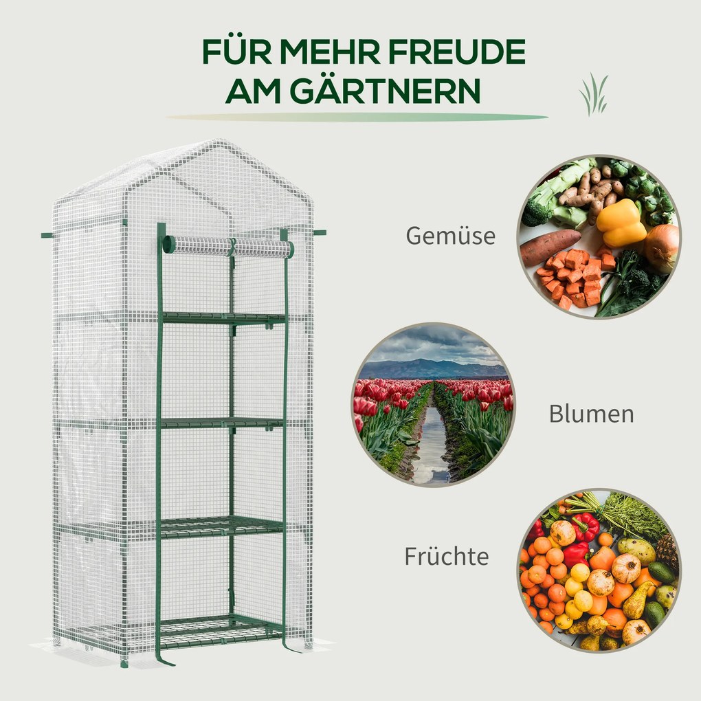 Outsunny Szklarnia Foliowa z Okienkiem 4 Półki Ochrona Roślin Kolor Zielony 70x50x160cm | Aosom PL