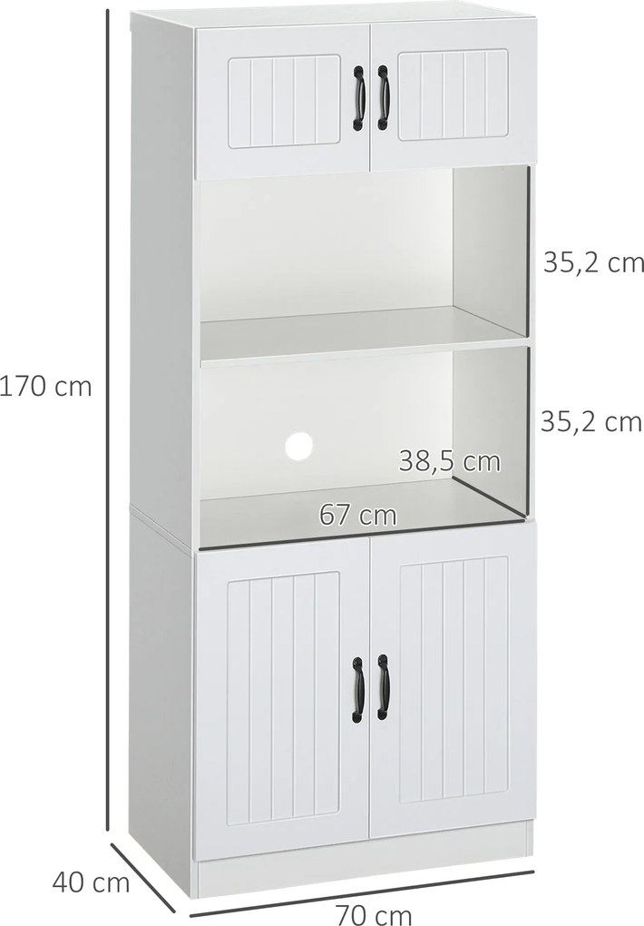 HOMCOM Kuchenny szafka Bufet kuchenny Szafka, Styl wiejski, 2 szafki, 2 półki, 70 cm x 40 cm x 170 cm Biały + Czarny