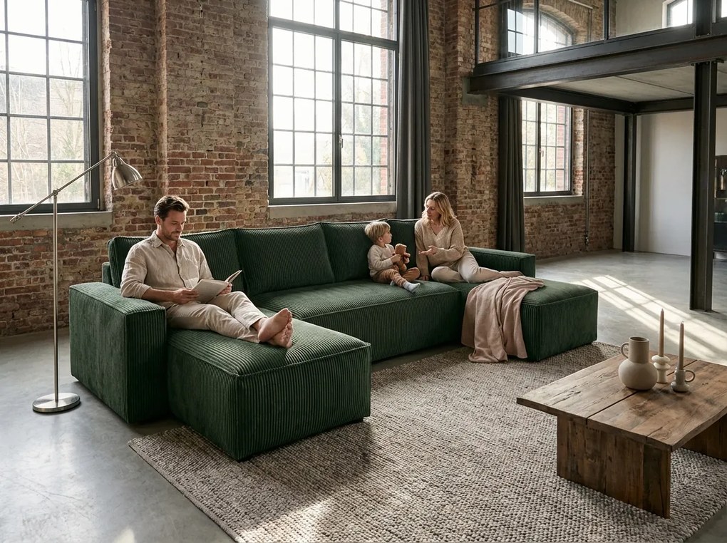 PROMOCJA Ciemnozielony zestaw wypoczynkowy w kształcie U SMART COSARO 295x140 cm II. gatunek