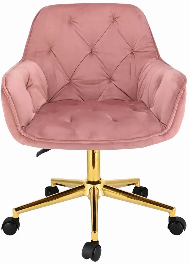 Różowe pikowane krzesło obrotowe w stylu glamour - Anlo 5X