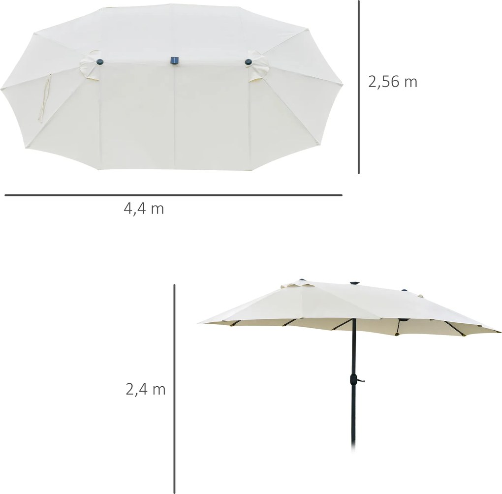 Outsunny Podwójny Parasol Ogrodowy Targowy Owalny Kremowy Biały z Korbą Ręczną 440x260cm | Aosom PL