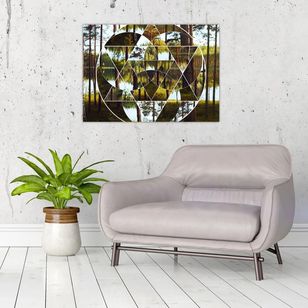 Obraz - Geometryczny kolaż na tle nordyckich lasów (70x50 cm)