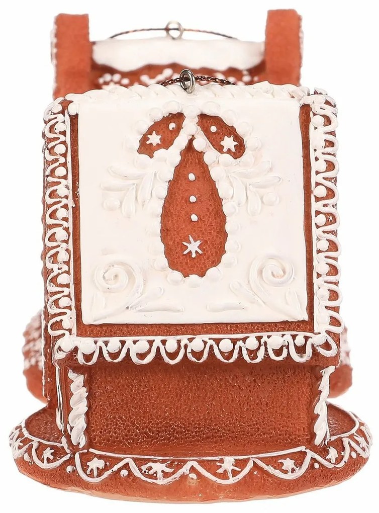 Dekoracja świąteczna domek z piernika z ośnieżonym  dachem, wisząca, poliresin, LED