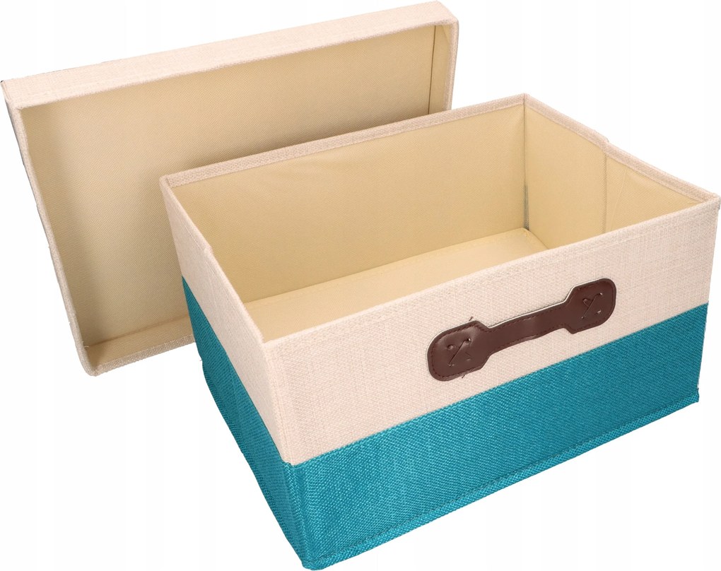 Organizer Tekstylny Turkusowy 38x28x18 cm Beżowy Pudełko z Pokrywą do domu