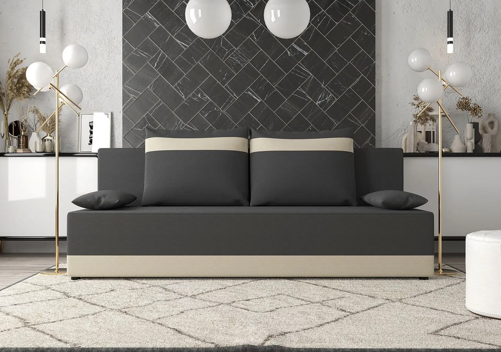 Szaro-beżowa sofa rozkładana z pojemnikiem E6-M34