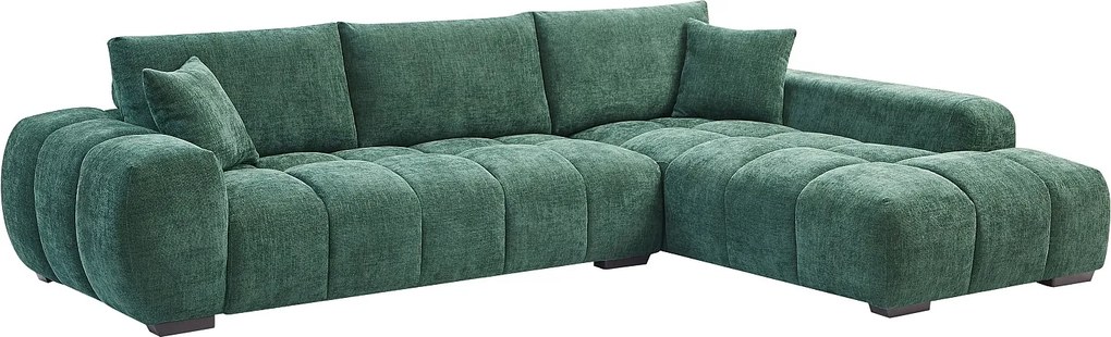 Kanapa narożna prawostronna z zieloną teksturowaną tapicerką - BERENIA