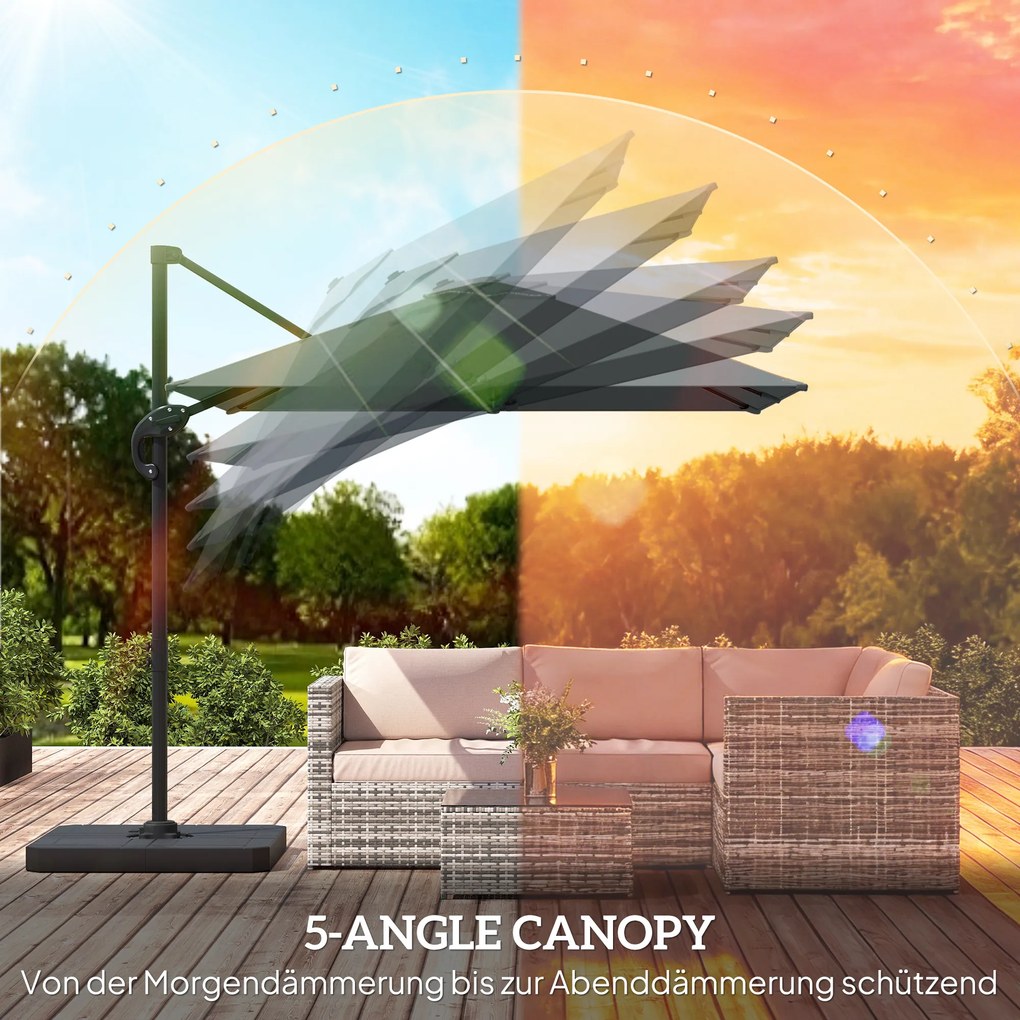 Outsunny Aluminiowy parasol ogrodowy Ø244cm z korbą, stojakiem, wodoodporny, obrotowy 360°, ciemnoszary | Aosom PL