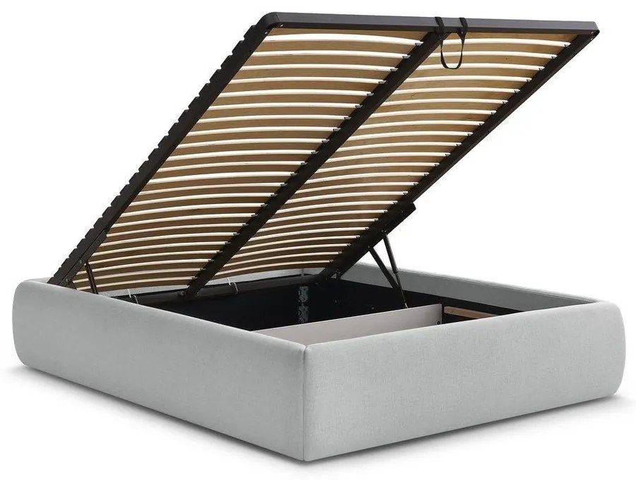 Jasnoszare tapicerowane łóżko dwuosobowe ze schowkiem/bez zagłówka ze stelażem 180x200 cm Inera – Bobochic Paris