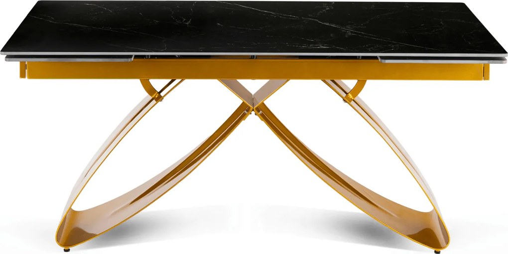 Zestaw Stół Rozkładany LUIGI 160-240 cm Czarny/Złoty i 4 Krzesła Tapicerowane YORK Czarne Glamour