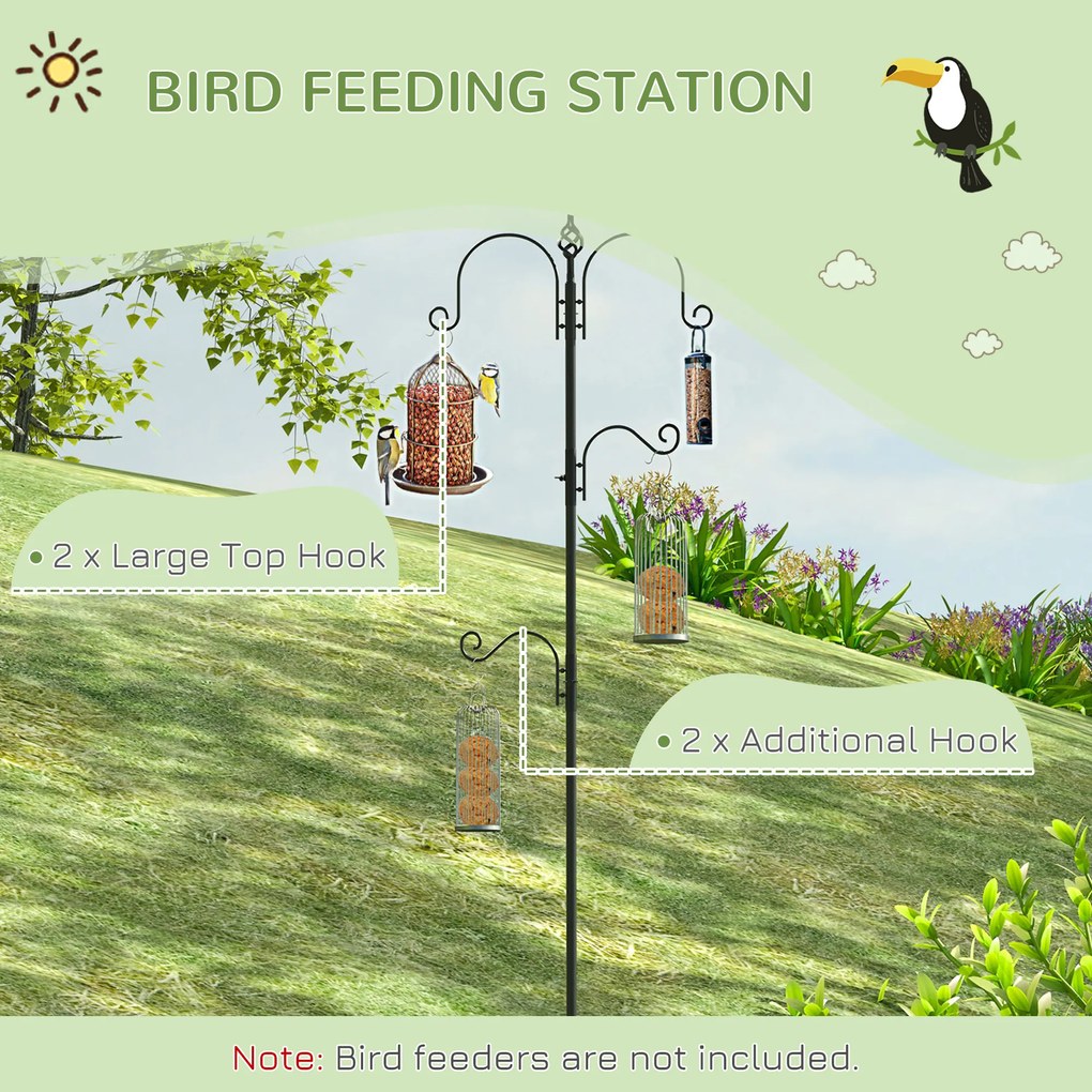 Stacja karmienia ptaków PawHut, zewnętrzny rozdzielacz pokarmu, 4 haczyki, Stal, Czarny