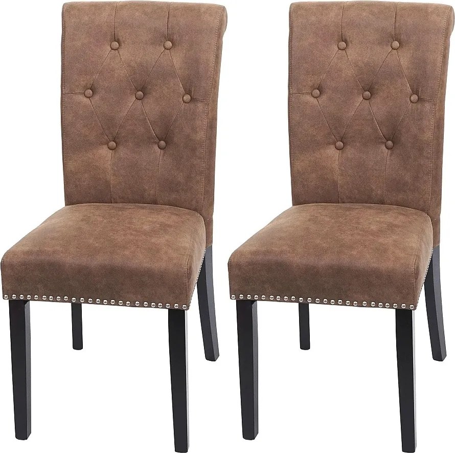 Krzesło do jadalni Chesterfield II (zestaw 2 sztuk),  tkanina/tekstylia brązowe, ciemne nogi