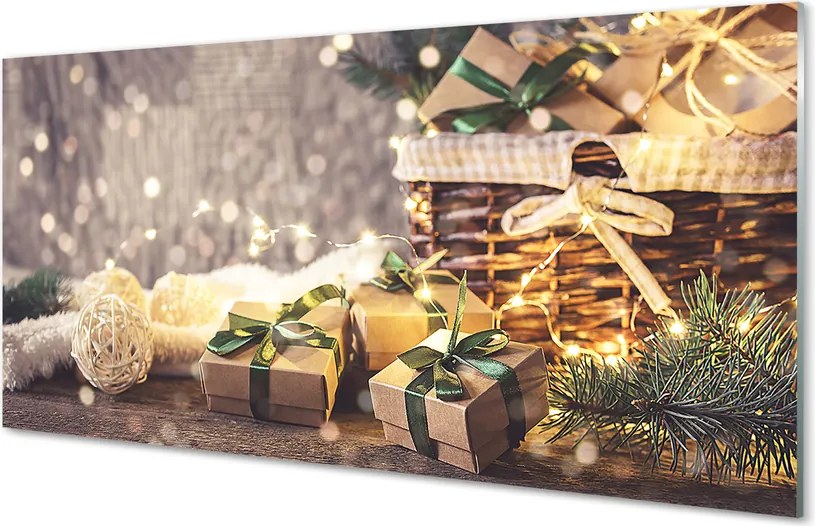 Panel szklany do Kuchni Świąteczne Gałązki i Prezenty