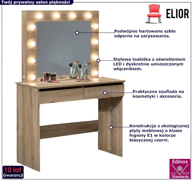 Toaletka z lustrem i oświetleniem LED dąb artisan - Priam