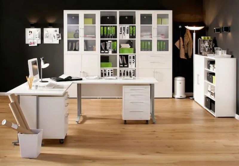 Regał biurowy ze szklanymi drzwiami Prima biały