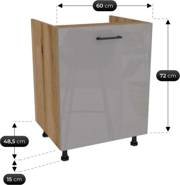 Zestaw Mebli Kuchennych MODERN 200 cm Dąb Artisan/Szary Połysk Ryflowany Nowoczesny