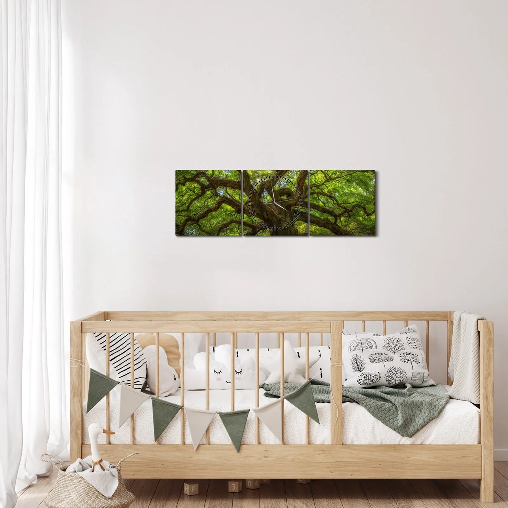 Obraz - Zielone drzewo (z zegarem) (90x30 cm)