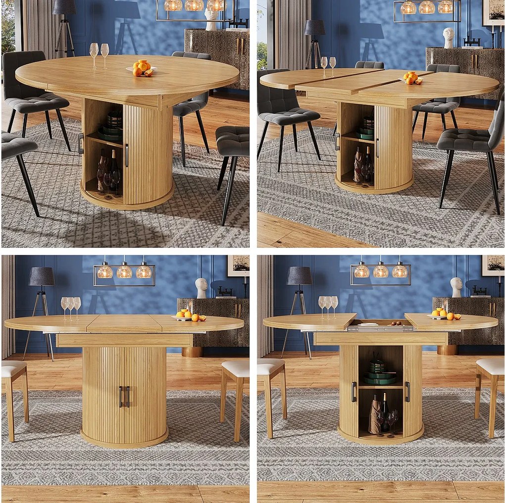 Rozkładany stół jadalny dla 6 osób - 118/158 x 118 x 76,8 cm - ze schowkiem - MDF - naturalny