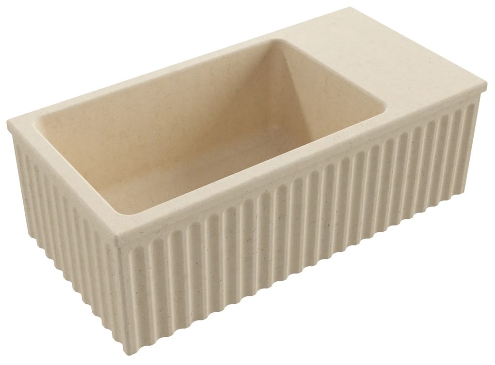 Umywalka betonowa ryflowana nablatowa / wisząca prostokątna 60 x 30 cm WELLE | różne kolory : Kolor - Kość słoniowa/Ecru, Typ montażu - podwieszana