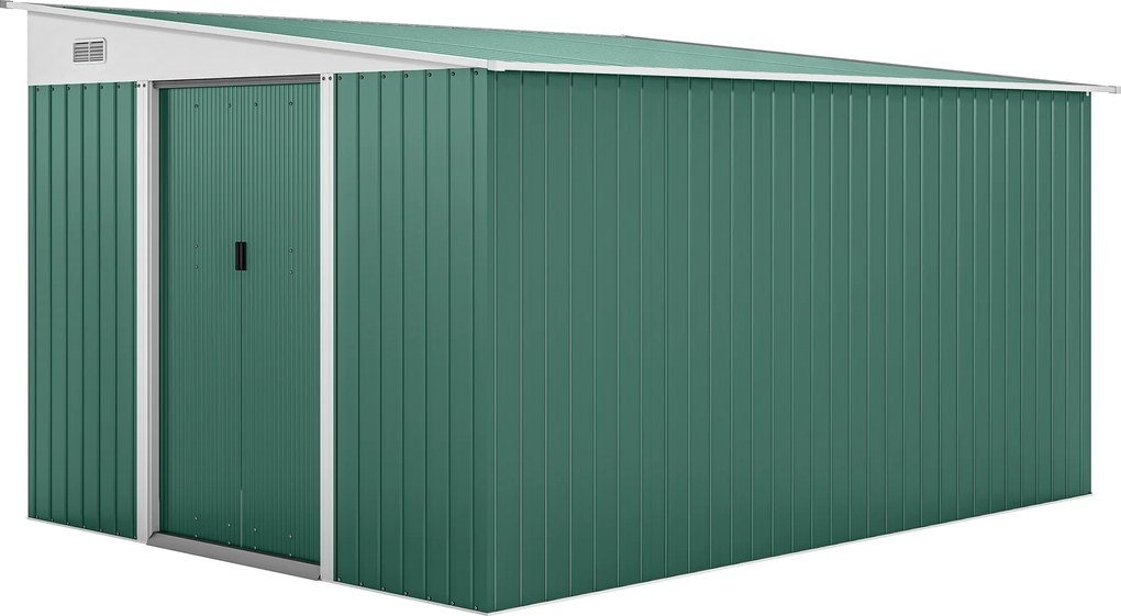 Outsunny Metalowy Schowek Ogrodowy Dach Nachylony z Zablokowanymi Podwójnymi Drzwiami 2,8 x 3,45 x 2,01m Zielony