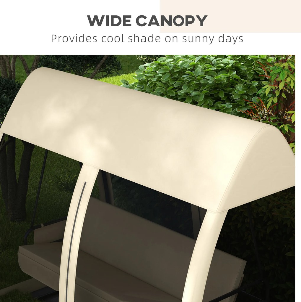 Outsunny 3-osobowa Huśtawka Tarasowa, Huśtawka Werandowa z Funkcją Leżanki, Huśtawka Ogrodowa z Siatką Moskitierą i Stalową Ramą, Kawa