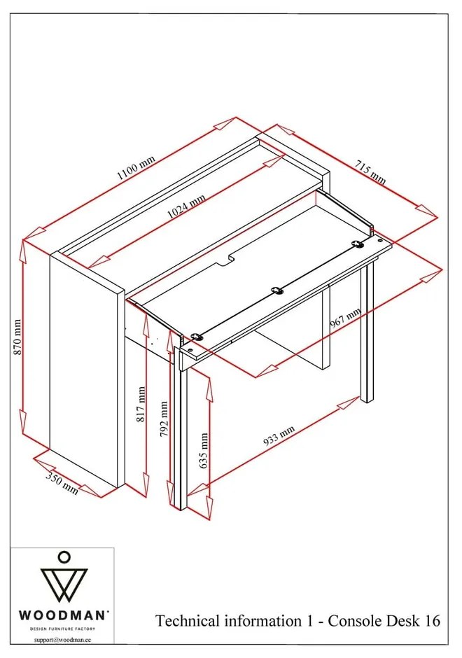 Biurko 36x110 cm Mel – Woodman